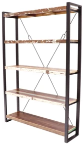 furniture-nabytek.cz - Police na knihy 160x200x35 z kovu a dreva mango