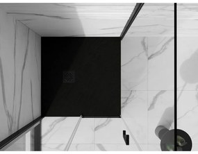 Mexen Stone+, štvorcová vanička z minerálneho kompozitu 70 x 70 cm, čierna, čierna krytka, 44707070-B