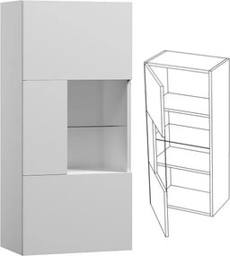 Závesná skrinka so sklenenou vitrínou MODERN - 50x30x108 cm - biela lesklá - push to open - ľavá