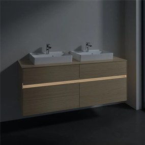 VILLEROY &amp; BOCH Collaro závesná skrinka pod dve umývadlá na dosku, 4 zásuvky, s LED osvetlením, 1400 x 500 x 548 mm, Nordic Oak, C076B0VJ