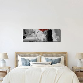 Obraz - Zamilovaný pár pod dáždnikom, červený (s hodinami) (90x30 cm)