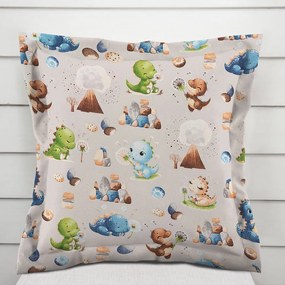 Biante Detská bavlnená obliečka na vankúš s lemom Sandra SA-656 Modro-zeleno-hnedé dinosaury na svetlo sivom 60 x 60 cm