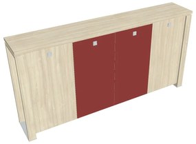 Stredná šatníková skriňa Verno+ S 260 x 46 x 130 cm, kombinované dvere, agát / červená