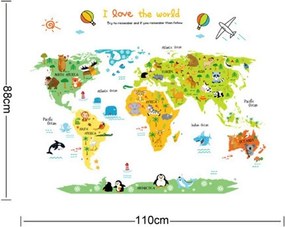 Samolepka na stenu "Farebná Mapa Sveta" 88x110 cm