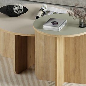 Krémovobiele/v prírodnej farbe okrúhle konferenčné stolíky v súprave 2 ks v dekore duba ø 70 cm Hillary – Marckeric