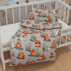 Biante Detské bavlnené posteľné obliečky do postieľky Sandra SA-711 Kapybary na sivom Do postieľky 90x130 a 40x60 cm