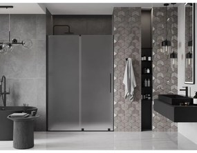 Mexen Velar, posuvné sprchové dvere do otvoru 160 cm, 8mm sklo námraza, čierna matná, 871-160-000-31-70