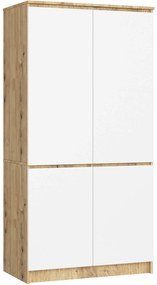 Šatníková skriňa CLP S90/4D dub artisan/biela