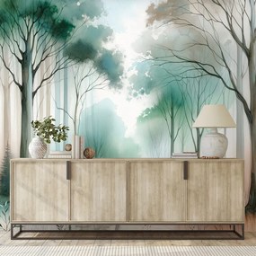 Fototapeta akvarelový les v hmle