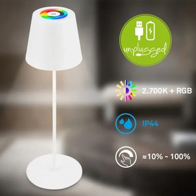 Briloner 7510016 - LED RGBW stmievateľná stolná lampa CALIDA 2,5W/5V IP44 1200 mAh biela