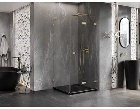Mexen Lunar-F L, sklápací sprchový kút pravý 70 x 70 cm, 8mm číre sklo, zlatý kartáčovaný - 836L-070-070-55-00-P