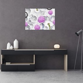 Obraz 3D abstrakcie s kruhmi a kvetinami (70x50 cm)