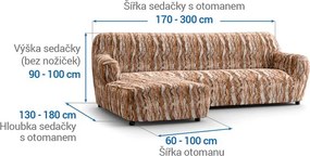 Bielastické poťahy OCEANO NOVÉ tehlové sedačka s otomanom vľavo (š. 170 - 300 cm)