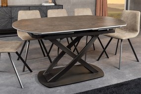 Dizajnový jedálenský stôl INCEPTION 130-190 cm rozkladací s bronzovým regálom, oválny, keramický, hrdzavý vzhľad