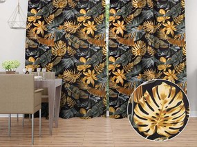Biante Bavlnený záves Sandra SA-389 Sivozelené a zlaté tropické listy na čiernom 150x150 cm