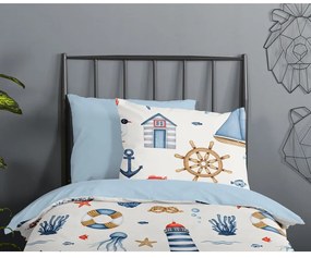 Modré/krémové bavlnené detské obliečky do postieľky 100x135 cm Ahoy – Good Morning