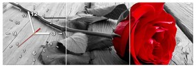 Gario Obraz s hodinami Červená ruža - 3 dielny Rozmery: 30 x 90 cm
