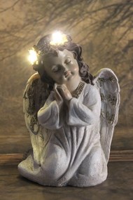 Krémovo zlatý anjel zasnený LED 20cm