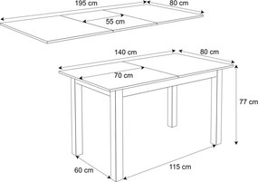 ROZKLADACÍ JEDÁLENSKÝ STÔL DANILO MRAMOR LEVANTO + ZLATÉ NOHY 140 / 195 cm