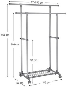 Stojan na oblečenie na kolieskach, 146-166x87-150x52cm