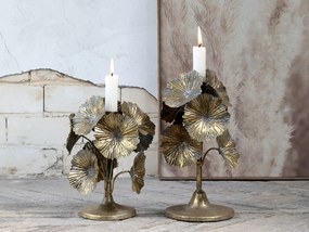 Bronzový antik kovový svietnik zdobený kvetmi Flower - Ø 14*20cm