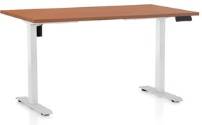 Výškovo nastaviteľný stôl OfficeTech B, 140 x 80 cm, biela podnož, čerešňa
