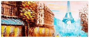 Obraz - Daždivého počasia a Eiffelovej veže (120x50 cm)