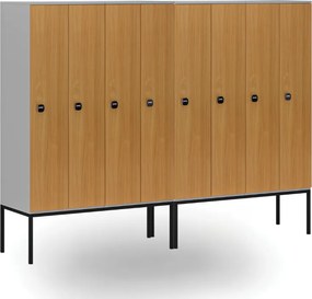 Drevená šatníková skrinka S4 s podnožou, 4 oddiely, 1871 x 1200 x 500 mm, demont, RFID zámok, sivá/grafit