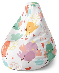 Sablio Sedací vak Pear Oblak s vtáčikmi - 70 x 95 x 15 cm