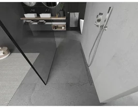 Mexen Kioto, priechodná sprchová zástena 110 x 200 cm, 8mm sklo číre/čierny vzor, 2x chrómová stabilizačná rozpera, 800-110-002-01-70