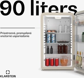 Klarstein Audrey Evo mini chladnička, 90 l, retro dizajn, tichá, kompaktná, 3 farby