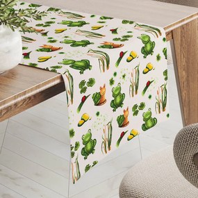 Biante Detský bavlnený behúň na stôl Sandra SA-609 Žabky a slimáky na bielom 45x160 cm