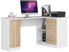 Rohový PC stolík Bevin  (biela + dub sonoma) (P). Vlastná spoľahlivá doprava až k Vám domov. 1069623