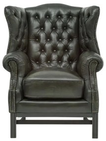 furniture-nabytek.cz - Masívne kreslo Chesterfield Kingsfield ušák z pravej kože, zelené – 89×79×104 cm