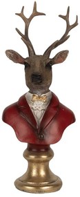 Červeno-hnedá vianočná dekorácia busta jeleň Deer - 10*9*19 cm