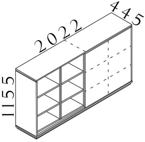 Stredná skriňa Creator 202,2 x 44,5 x 115,5 cm, biela / antracit