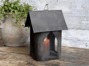 Granitový antik kovový závesný domček na sviečku - 16*18*25 cm
