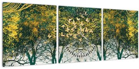 Obraz - Jelene v zelenom lese (s hodinami) (90x30 cm)