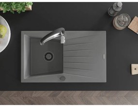Mexen Cesar, 1-komorový granitový drez 775x470x190 mm a drezová batéria Aster, šedá, 6514-71-73450-07-B