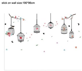 Samolepka na stenu "Klietky s vtákmi 2" 96x190 cm