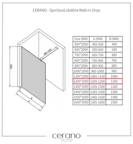 Cerano Onyx, sprchová zástena Walk-in 120x200 cm,8 mm číre sklo, chrómový profil, CER-CER-DY101-120-200