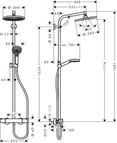 Hansgrohe Crometta S, showerpipe 240 1jet s termostatom, chróm, HAN-27267000