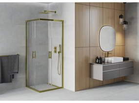 Mexen Rio, štvorcový sprchovací kút s posuvnými dverami 80(dvere) x 80(dvere) x 190 cm, 6mm číre sklo, zlatý profil, 860-080-080-50-00