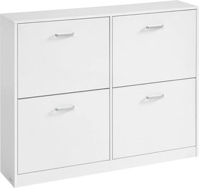 Skrinka na topánky so 4 výklopnými dvierkami, botník, 24 x 105,5 x 82,7 cm, snehobiely
