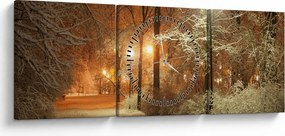 Obraz - Zasnežený park (s hodinami) (90x30 cm)