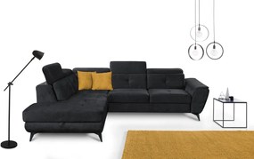 Rohová sedacia súprava Sergio, čierna látka, ľavý roh