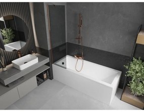 Mexen Next, vaňová zástena 1-krídlová 50 x 150 cm, fixné krídlo, 6 mm šedé sklo, ružové zlato profil, 895-050-000-00-40-60