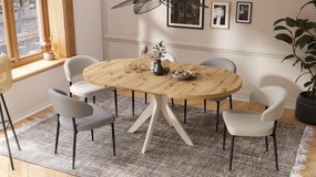 RENZO Dub Artisan/béžová noha (šampanské) - OKRÚHLY STÔL Ø110 ROZKLADACÍ DO 180 cm | DO KUCHYNE JEDÁLNE OBÝVAČKY RETRO