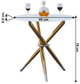 Jedálenský stôl/kávový stolík,  biela/gold chróm zlatý, priemer 80 cm, DONIO