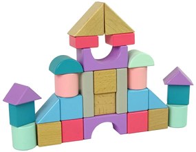 Lean Toys Drevené bloky v pastelových farbách - 28 prvkov